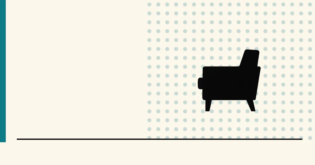 Flat black silhouette of a single empty armchair against a halftone field — a niche of one is a category with one chair