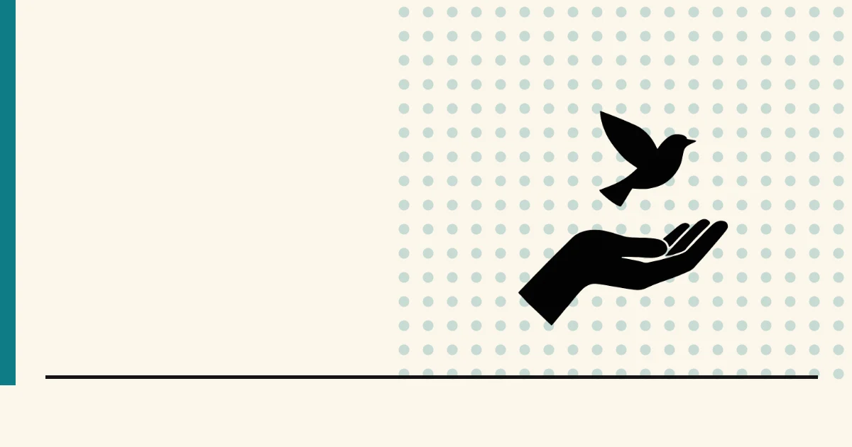Flat black silhouette of an open hand with a bird flying up from the palm — give the work away to sell the relationship